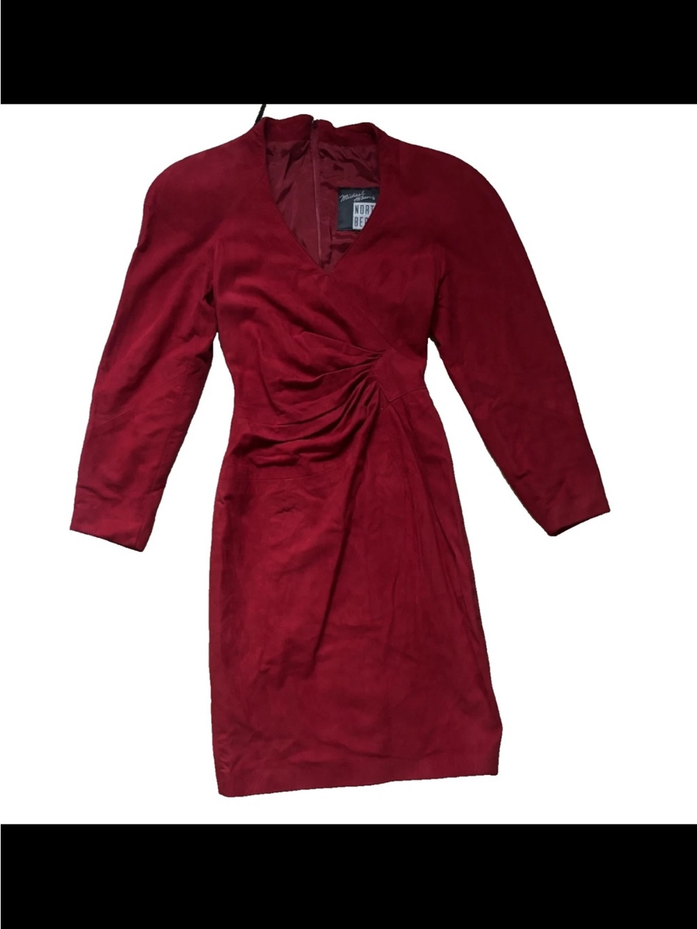 Vintage Michael Hoban North Beach Leather Suede Long Sleeve Mini Wrap Dress Red